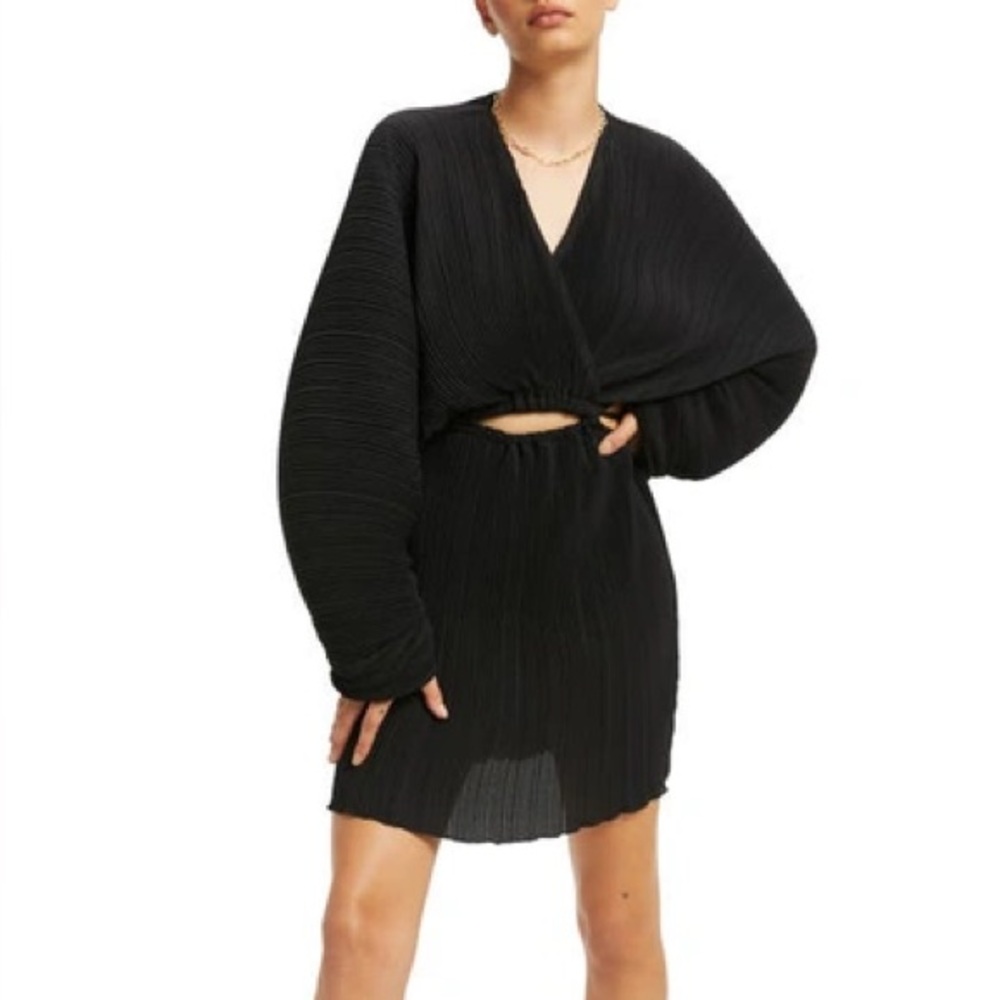 Good American Black Pleated Mini Dress